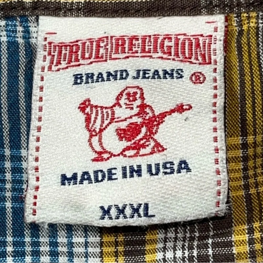 True Religion Made in USA Cotton Short Sleeve Pearl Snap Plaid Shirt‎